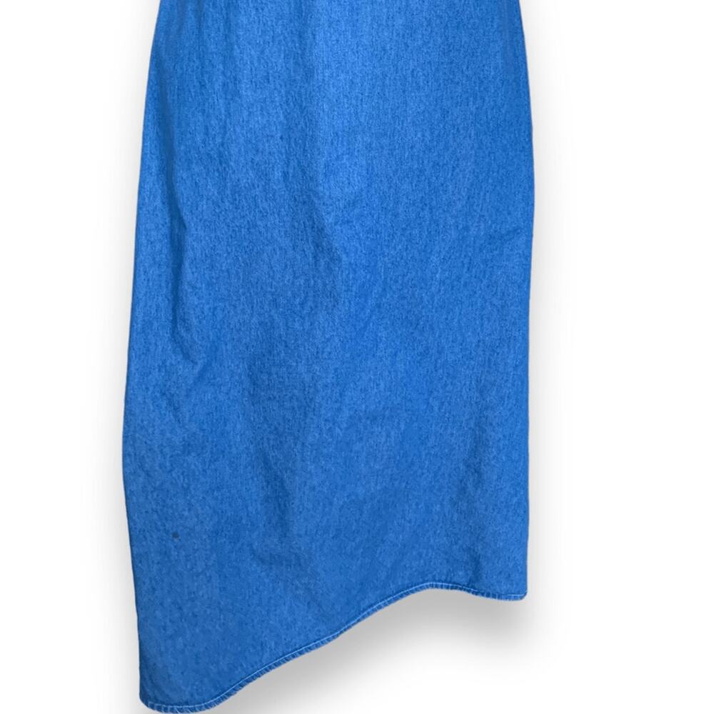 Vintage 90s Blue Denim Sleeveless Midi Dress Scoop Neck Back Zip Sundress Modest - Picture 7 of 10